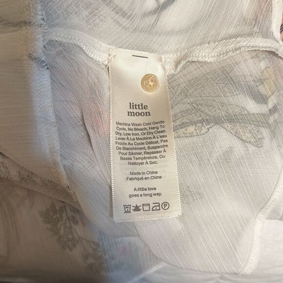 Aritzia L Little Moon Ruffle Sleeve Floral Peplum Blouse White Green - Picture 12 of 16